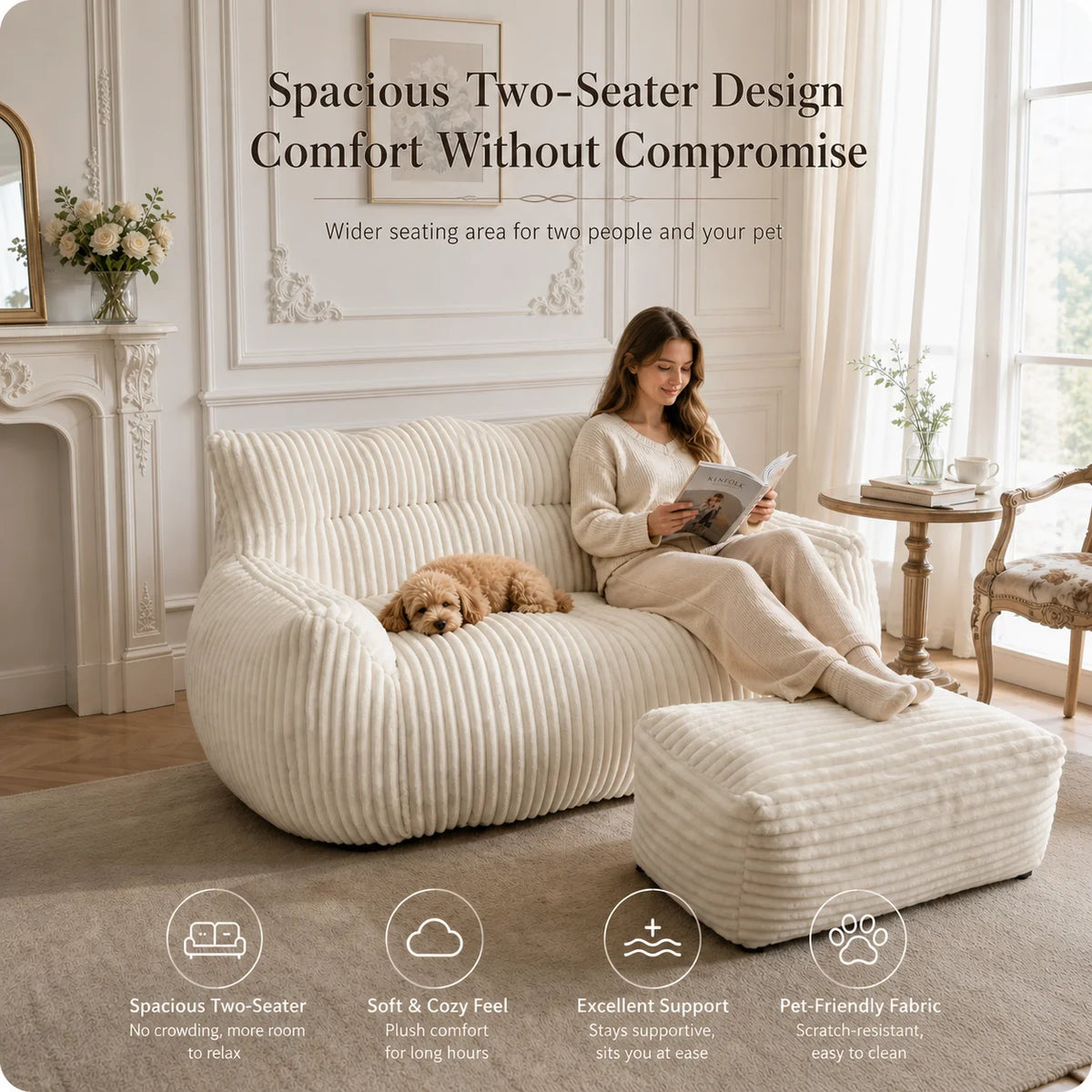 Giant Bean Bag Chair for Adults with Armrests