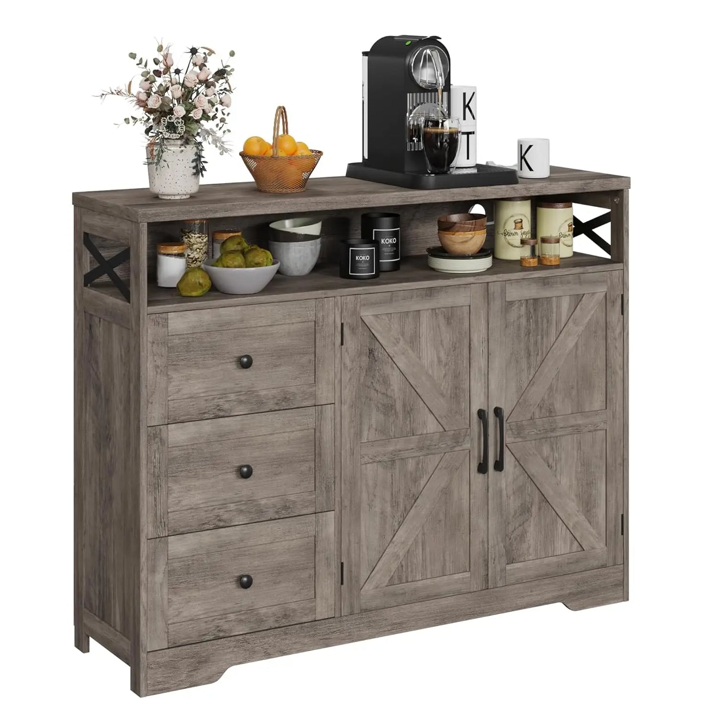 Farmhouse Buffet Storage Cabinet with Drawers & Shelf, Sideboard with Storage, Kitchen Pantry Hutch Cabinet, Customized