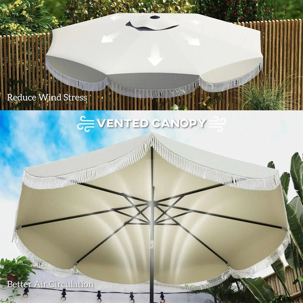 8.8FT Light Gray Patio Umbrella - UPF 30+ Outdoor Market Umbrella with 8 Ribs & Push Button Tilt