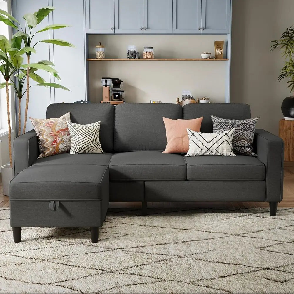 Sectional Sofa Couch 3 Seat L-Shaped Couch with Storage Ottoman