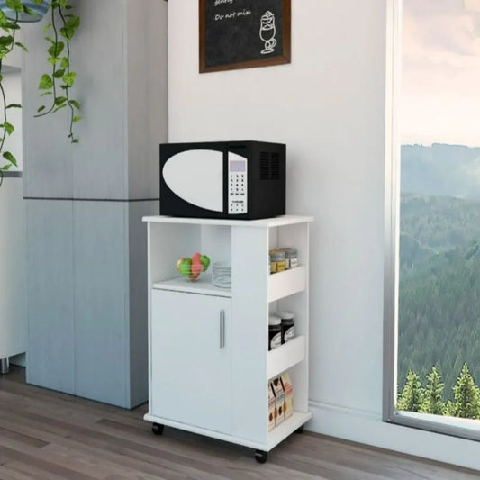 Kitchen Cart Newark Three Side Shelves White Finish