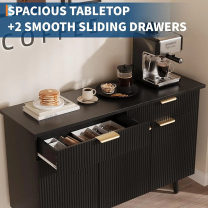 Modern Farmhouse Buffet Cabinet with Fluted Design Kitchen Storage Sideboard & Coffee Bar Cabinet for Living Room Hallway