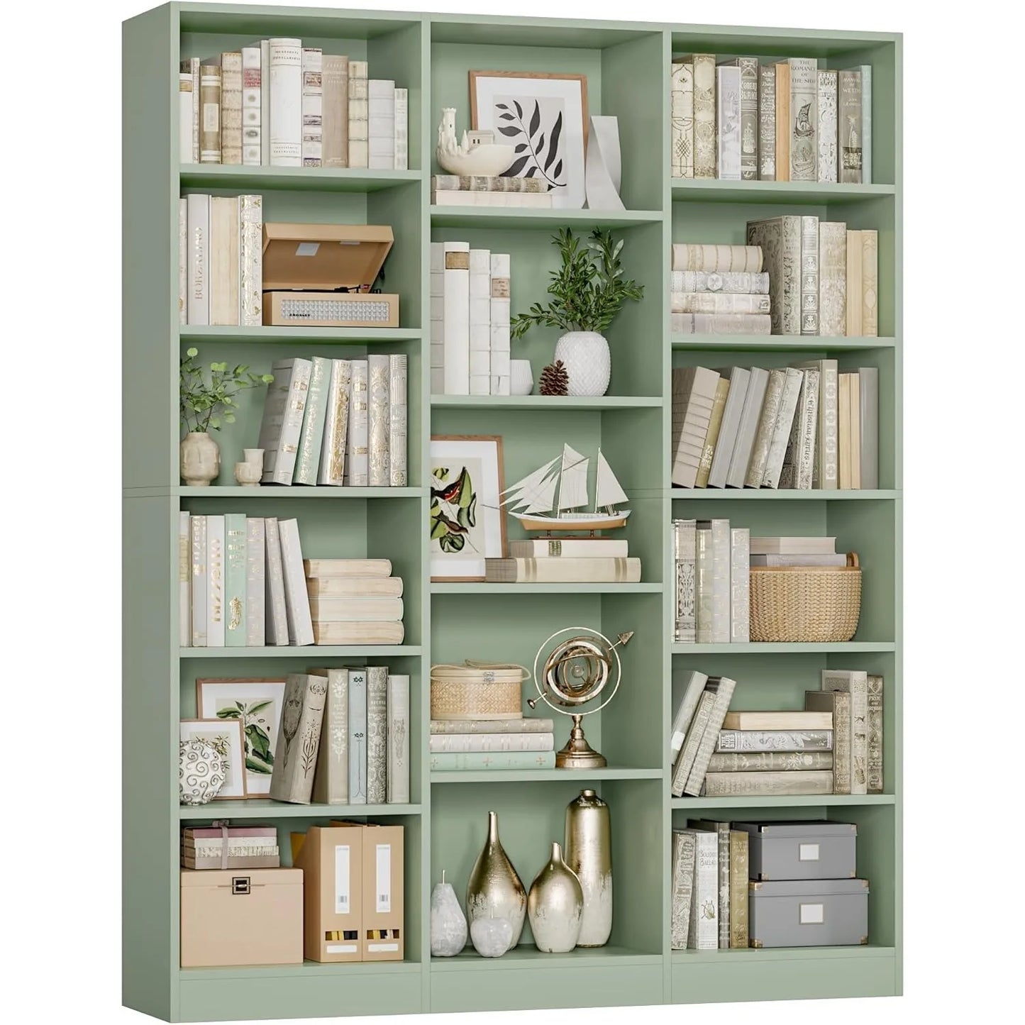 Triple Wide Bookshelf, 6 Tier Large Bookshelf, Bookcase with 17 Open Display Shelves, 74'' Tall Bookcases, Customized