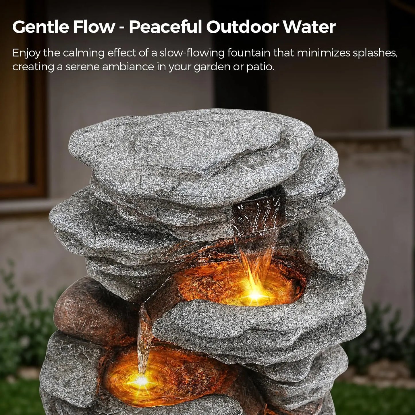 Outdoor LED Waterfall Fountain, Natural Rock Look for Garden, Patio, Yard Decor