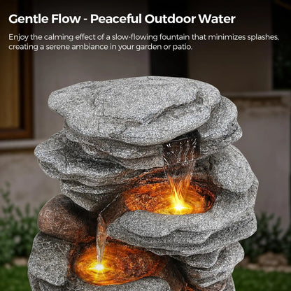 Outdoor LED Waterfall Fountain, Natural Rock Look for Garden, Patio, Yard Decor