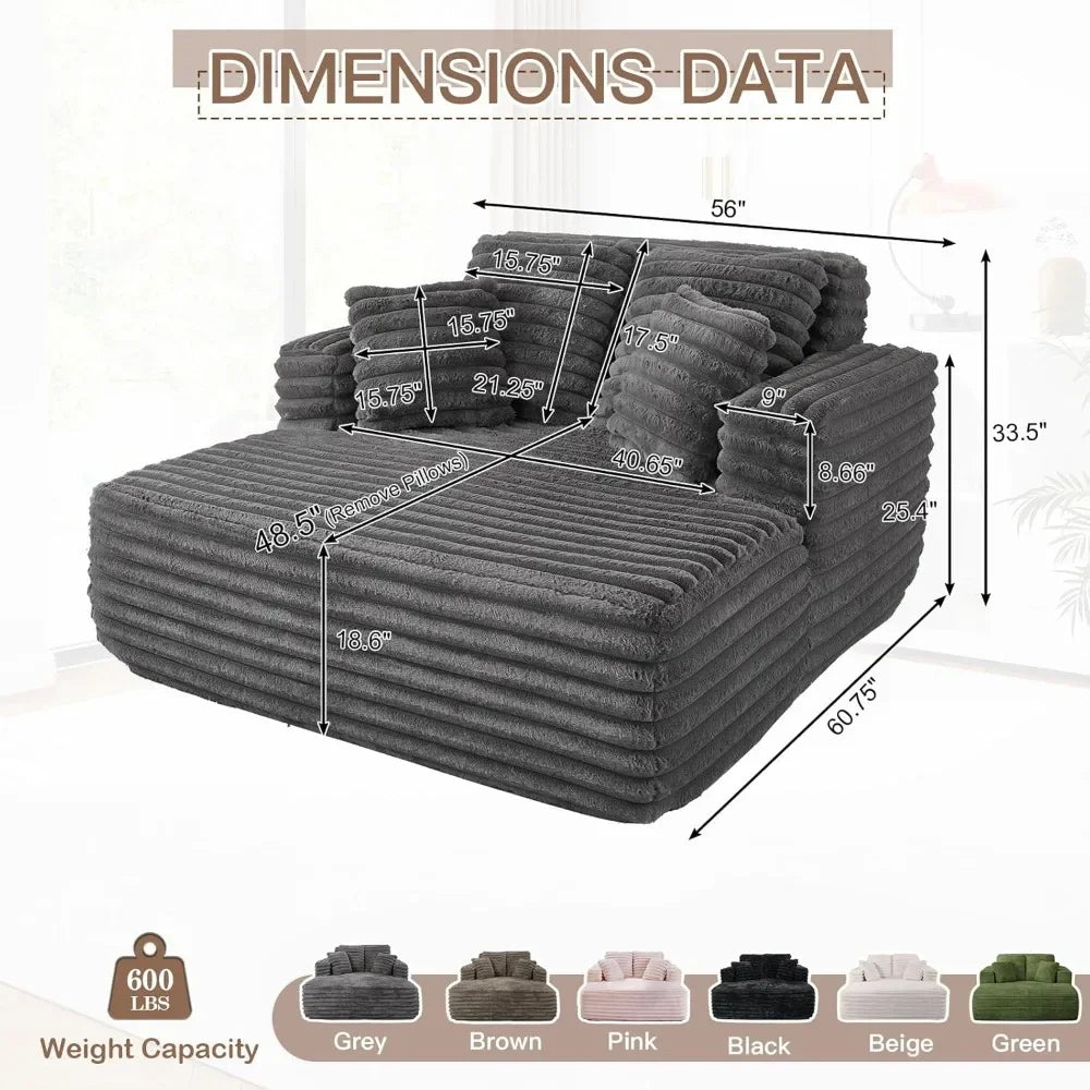 Oversized Chaise Lounge Chair Indoor Plush Faux Fur Sleeper Sofa Couch Bed with Pillows Wide Armrests Fluffy Cloud Couch