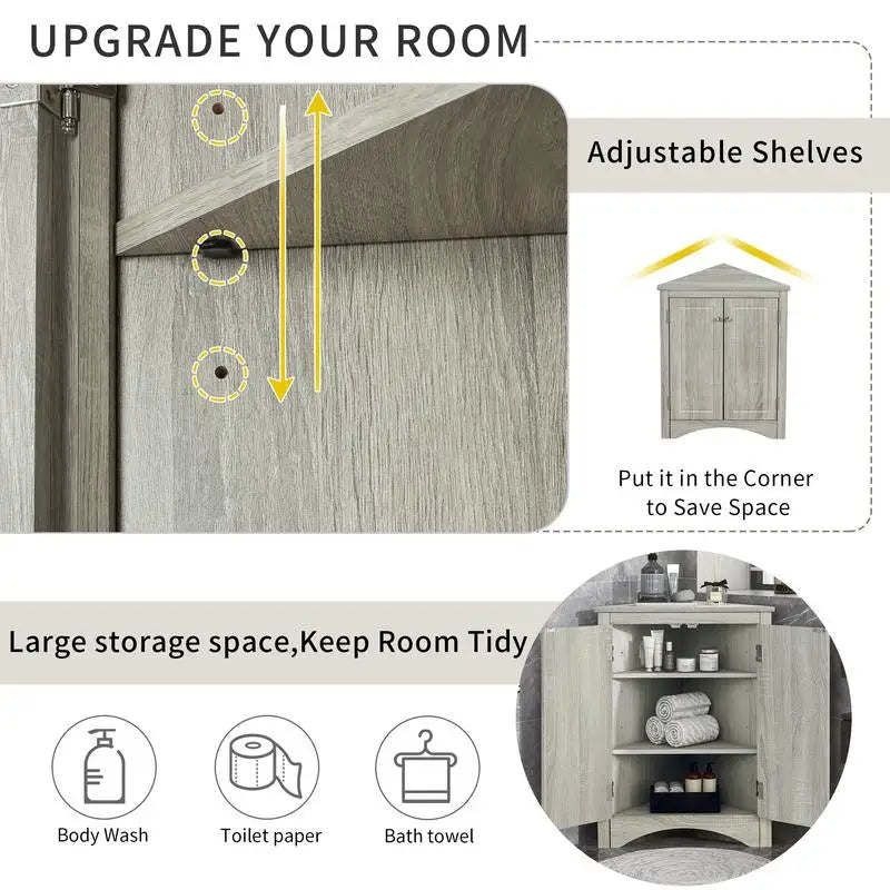Freestanding Floor Cabinet for Bathroom & Kitchen Storage with Adjustable Shelves
