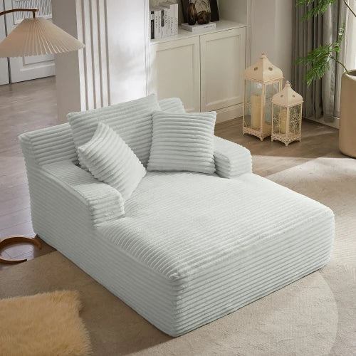 Oversized Chaise Lounge Chair Corduroy Oversized Boneless Couch Sofa Bed Reading Chair Sleeper Chaise with 3 Pillows, Blue