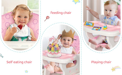 Baby High Chair Foldable  &  2-in-1 with Table Footrest,