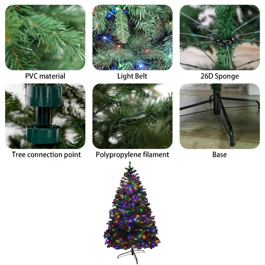 6FT PVC Festive Atmosphere Christmas Tree with 976 Branch Tips 330 LED Lights and 11 Functions