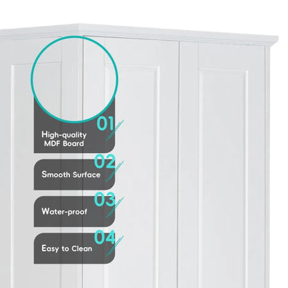 Storage Cabinet with Two Doors for Bathroom Office Adjustable Shelf MDF Board White