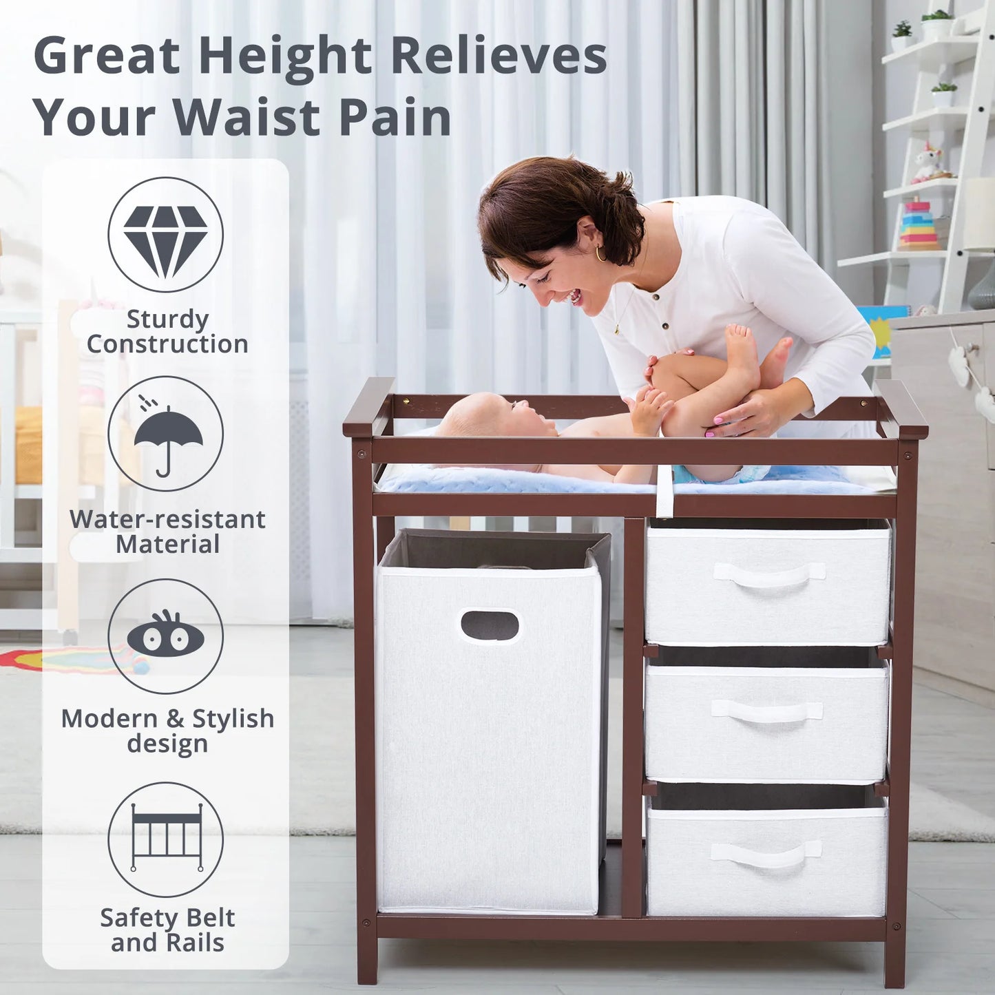 Baby Diaper Stand Multi layer Solid Wood Baby Diaper Stand