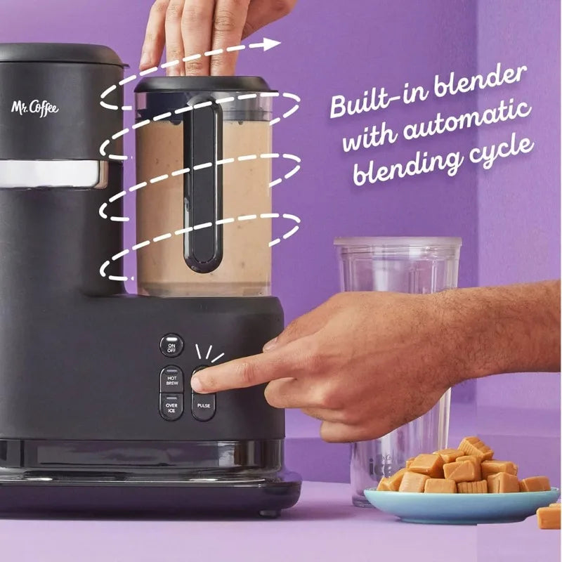 Mr. Coffee 3-in-1 Single-Serve Iced and Hot Coffee/Tea Maker with Blender with Reusable Filter, Scoop, 2 Tumblers, Straws, Black