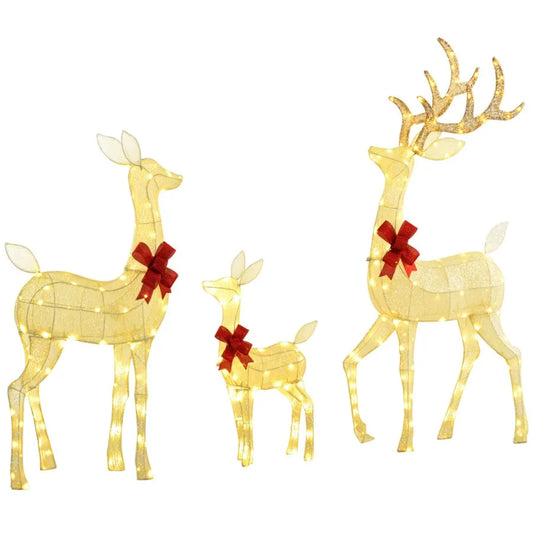 4.5ft 3Piece Light Up Christmas Deer Family Set of 3 Lighted Reindeer Christmas Drations with 2 LED Light Modes Stakes Zip Ties