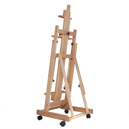Wooden H-Frame Easel, Adjustable 56" to 91" Height, Movable Artist Stand for Studio Painting and Display