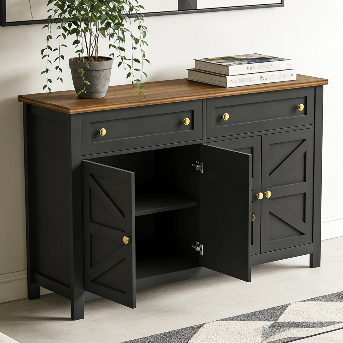 Sideboard Buffet Cabinet Kitchen Storage Sideboard 2 Drawers 4 Doors Modern Farmhouse Coffee Bar Cabinet for Dining