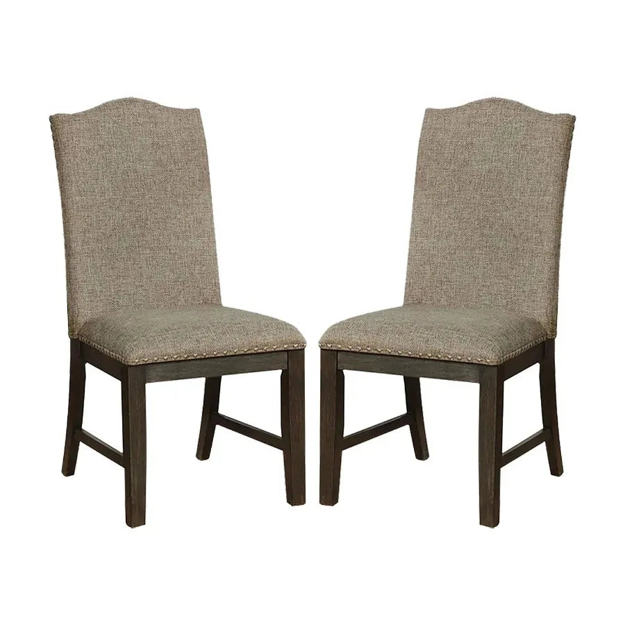 Transitional Set of 2 Side Chairs Espresso Warm Gray Nail s Solid wood Chair Fabric Upholstered Padded Seat Kitchen Rustic Dini