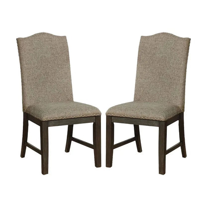 Transitional Set of 2 Side Chairs Espresso Warm Gray Nail s Solid wood Chair Fabric Upholstered Padded Seat Kitchen Rustic Dini