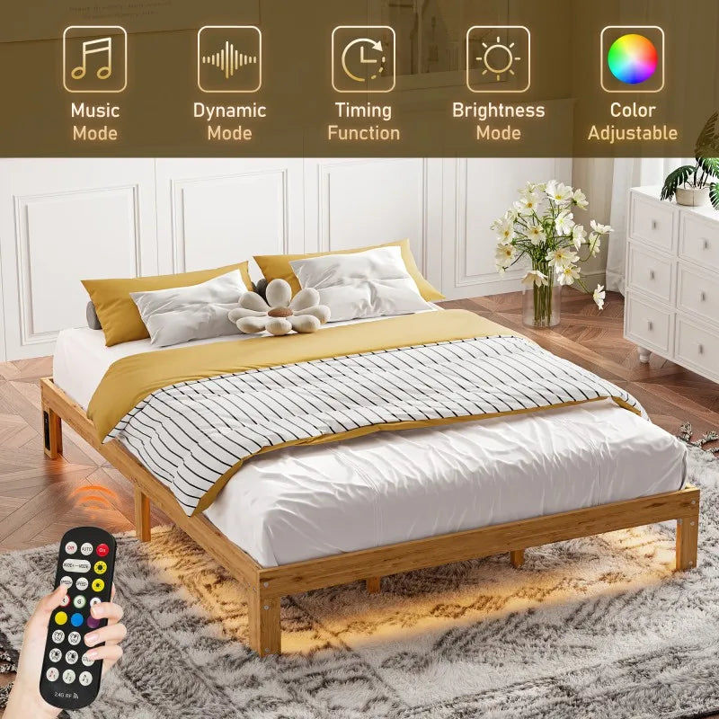 Queen Size Wood Platform Bed Frame-12 Inch Solid Wood Queen Bed Frame with Slat Support, No Box Spring Needed, Easy Assembly