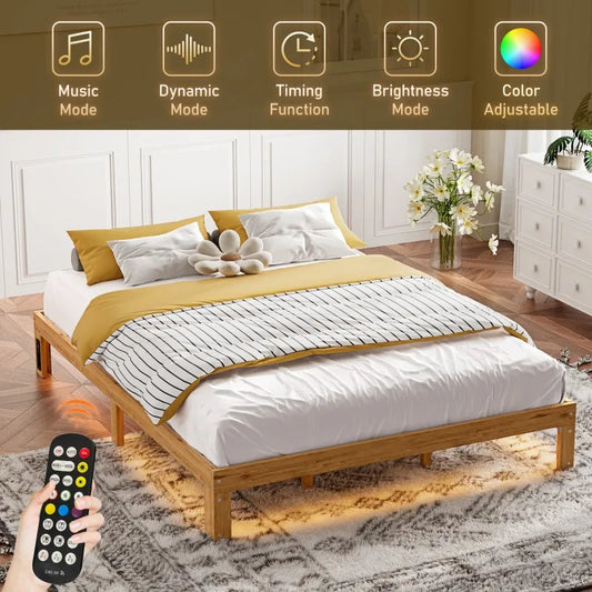 Queen Size Wood Platform Bed Frame-12 Inch Solid Wood Queen Bed Frame with Slat Support, No Box Spring Needed, Easy Assembly
