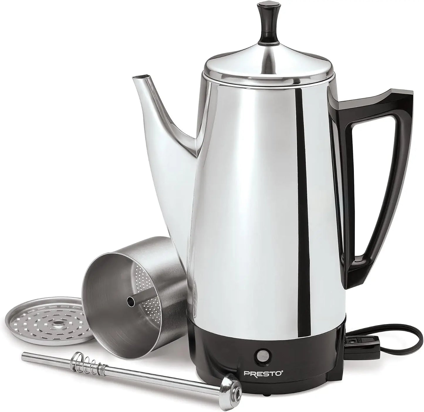 Stainless Steel Electric Coffee Percolator 12-Cups with Easy-Pour Spout and Stay-Cool Handle