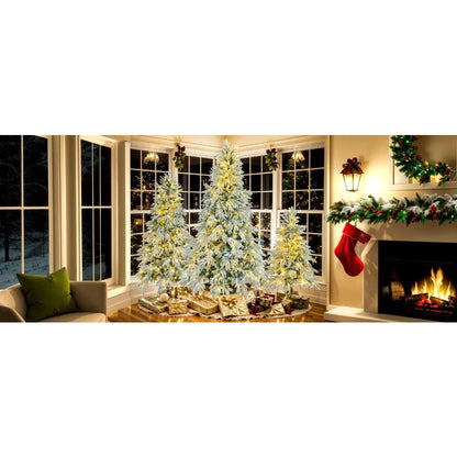 6FT PreLit Spruce Snow Flocked Christmas Tree Artificial Hinged