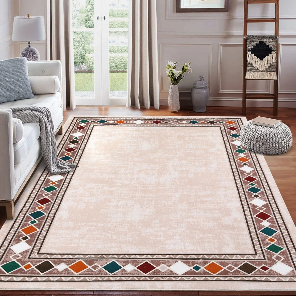 Border Solid Large Rug 9x12ft Rug Washable Area Rug for Living Room Dining Room Rug Bedroom Carpet Area Rugs for Farmhouse