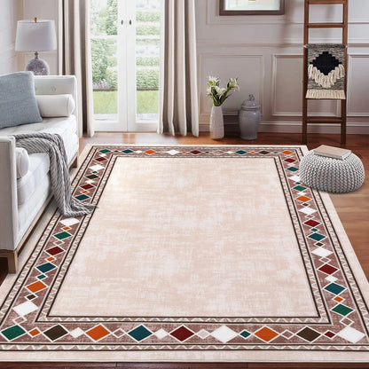Border Solid Large Rug 9x12ft Rug Washable Area Rug for Living Room Dining Room Rug Bedroom Carpet Area Rugs for Farmhouse