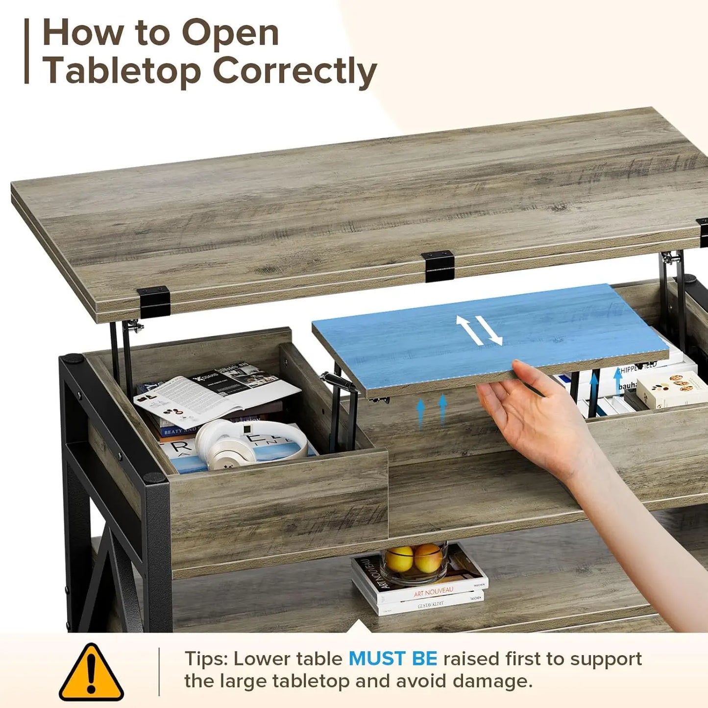 40" Lift Top Coffee Table,4 in 1 Multi-Function Lift Coffee Tables with Storage Drawers and Hidden, Customized