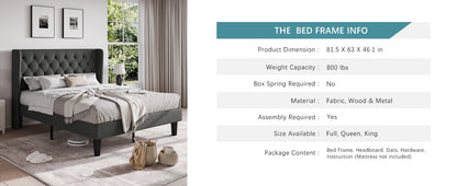 Classic Bed Frame with Button Tufted Wingback Headboard Platform Bed