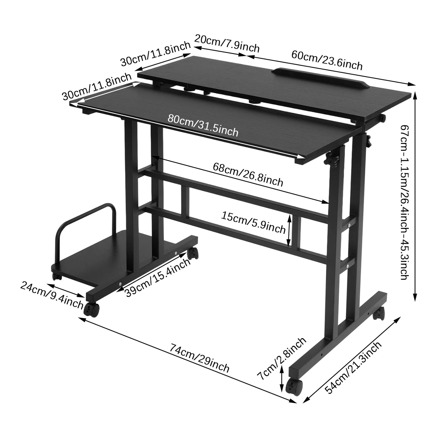 Multi Functional Foldable Desk Modern Computer Desk Adjustable Computer Table with 6 Universal Wheels 20kg Load Capacity