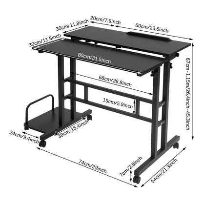 Multi Functional Foldable Desk Modern Computer Desk Adjustable Computer Table with 6 Universal Wheels 20kg Load Capacity