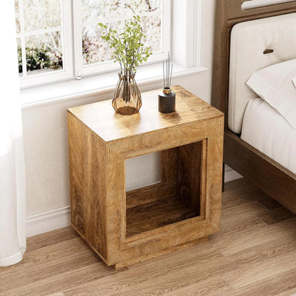End Table, Wooden Square Side Table, Farmhouse Sofa Side Tables for Living Room, 2-Tier Bedside Table for Bedroom