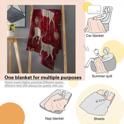 Christmas Deer Flannel Blanket, Super Soft, Durable, Perfect For Snuggling, Outdoor Adventures, Travel And Treasure Gift