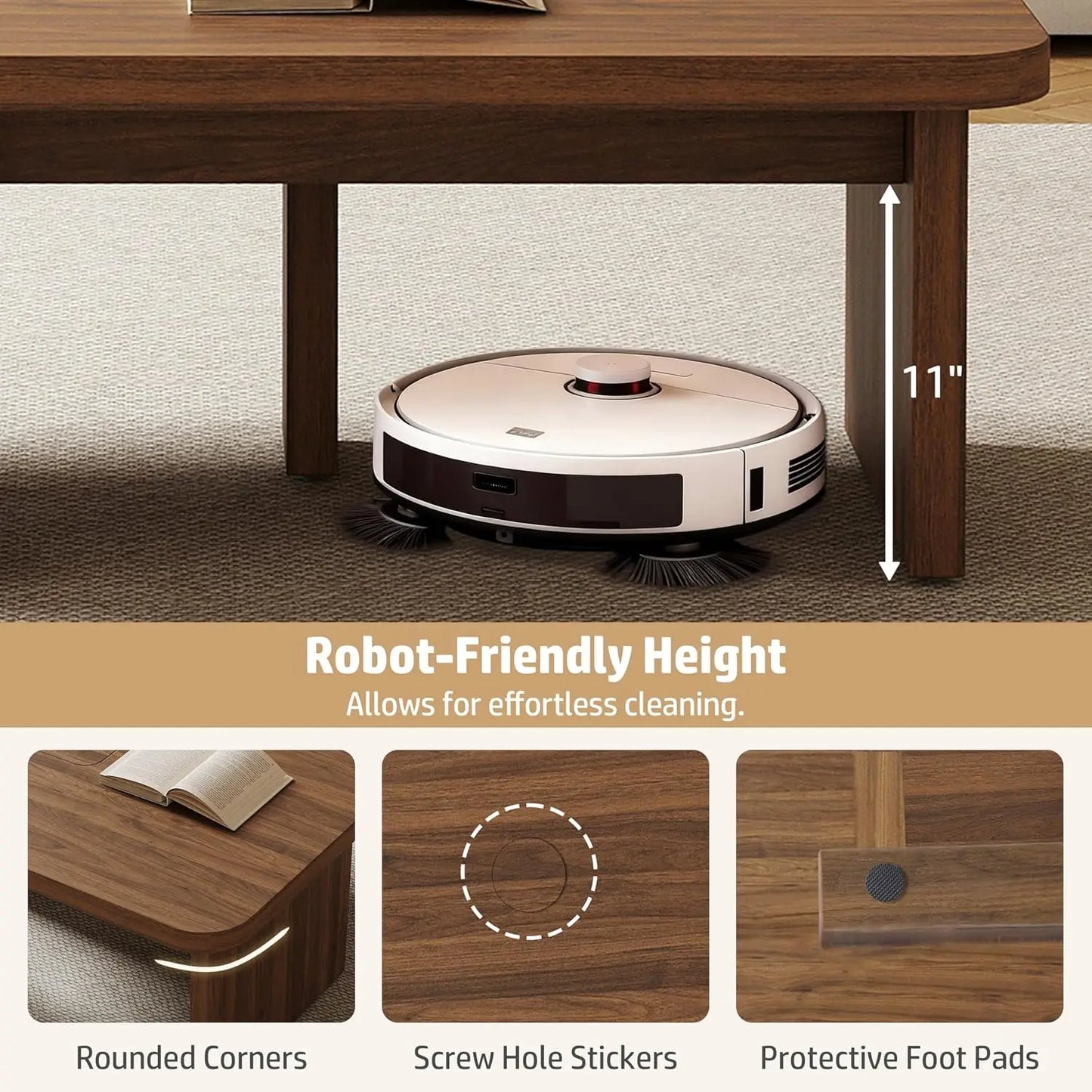 Mid-Century Nesting Coffee Table Set, 2 Adjustable Square Wood Tables, Minimalist Tea Table, Brown