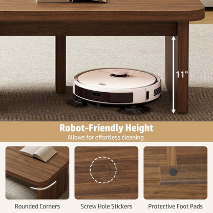 Mid-Century Nesting Coffee Table Set, 2 Adjustable Square Wood Tables, Minimalist Tea Table, Brown