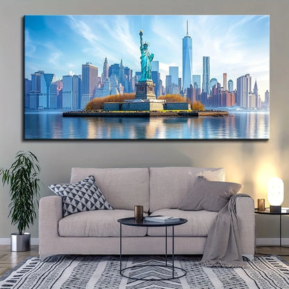 1.5 inch thick pine solid wood frame, Statue of Liberty mural, art deco