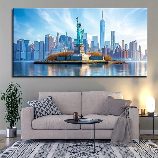 1.5 inch thick pine solid wood frame, Statue of Liberty mural, art deco