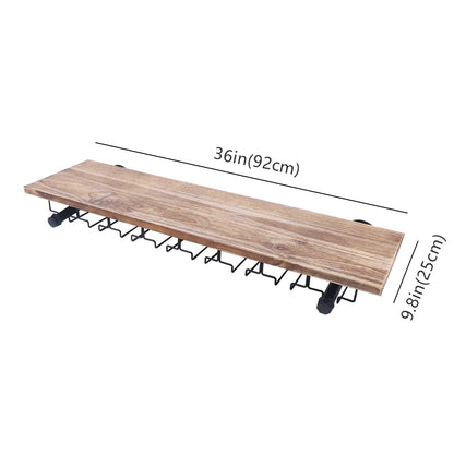 Wine Rack, Wall-Mounted, Black & Pine Wood, Rustic Design with Glass Storage, Spacious Shelf for Wine Bottles & Collectibles