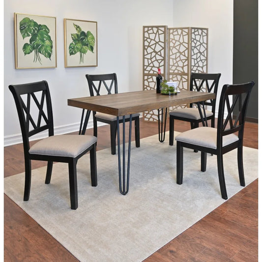 6Piece Dining Set Hairpin with 4 Cross back Chairs and Bench Rich Black