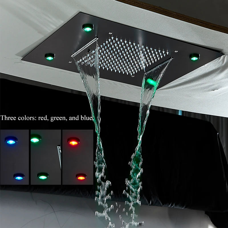 Luxury Waterfall Rains LED Light Shower Head Built-in Ceiling Shower Colorful Bathroom Showers