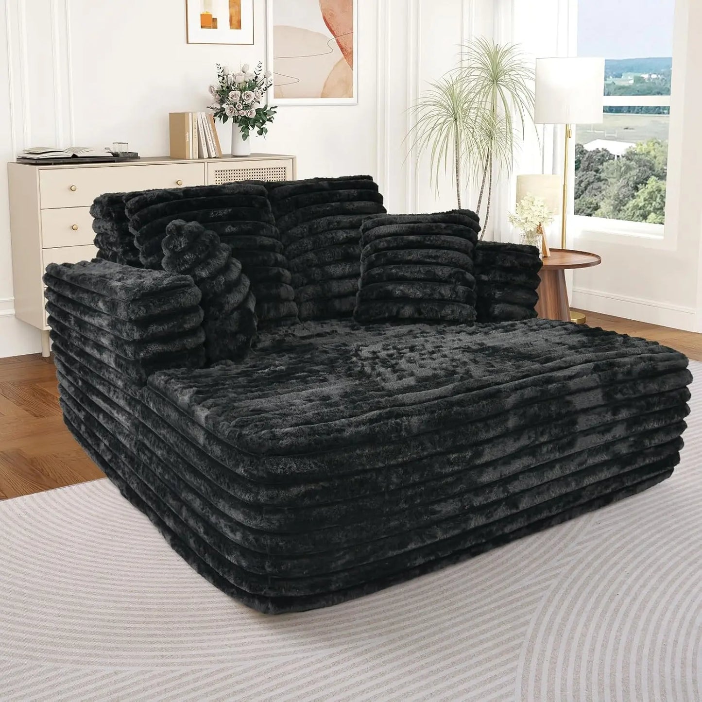 Oversized Chaise Lounge Indoor, Modern Plush Corduroy Fabric Deep Seat Boneless Memory Foam Sleeper Chaise Lounge, Customized