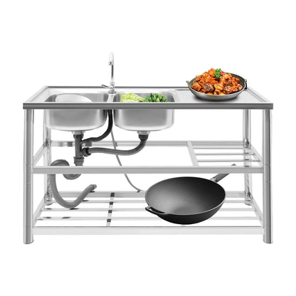 Double-layer Sink Kitchen and Commercial Sink with Drainage Device and Faucet