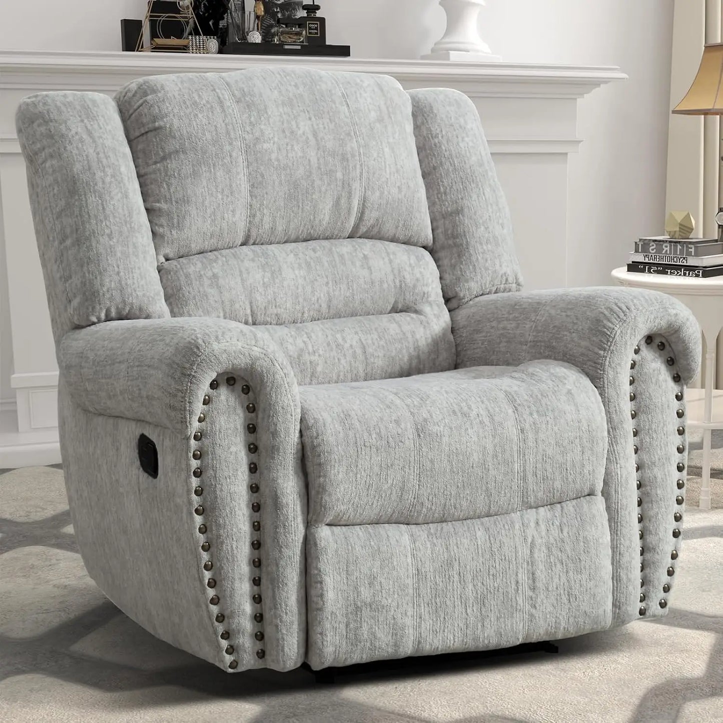 Manual Recliner Chair Comfortable Arms Back Living Room White Grey Custom