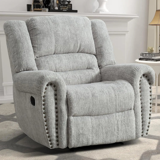 Manual Recliner Chair Comfortable Arms Back Living Room White Grey Custom