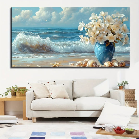 1.5 inch thick pine solid wood frame, large living room mural, seascapes, coastal
