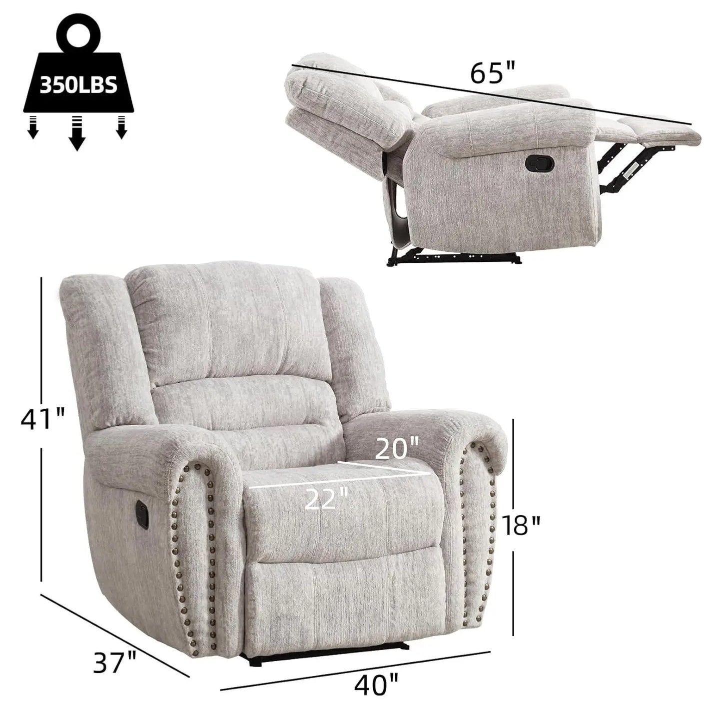 Manual Recliner Chair Comfortable Arms Back Living Room White Grey Custom