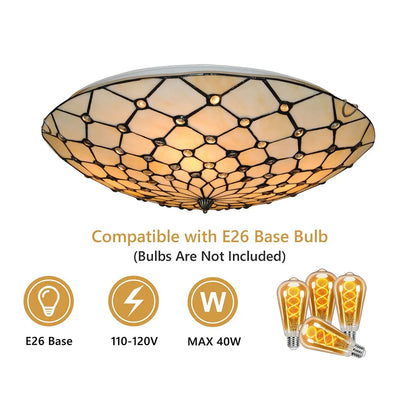 Antique Style 4-Light Flush Mount Ceiling Light - Stained Glass Shade with Vintage Finish for Kitchen Lighting