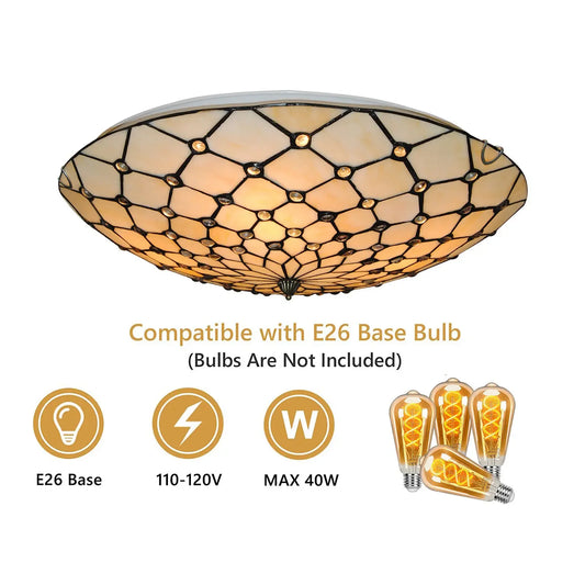 Antique Style 4-Light Flush Mount Ceiling Light - Stained Glass Shade with Vintage Finish for Kitchen Lighting