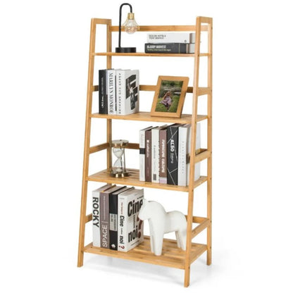 4Tier Bamboo Bookshelf Ladder Shelf Plant Stand Rack